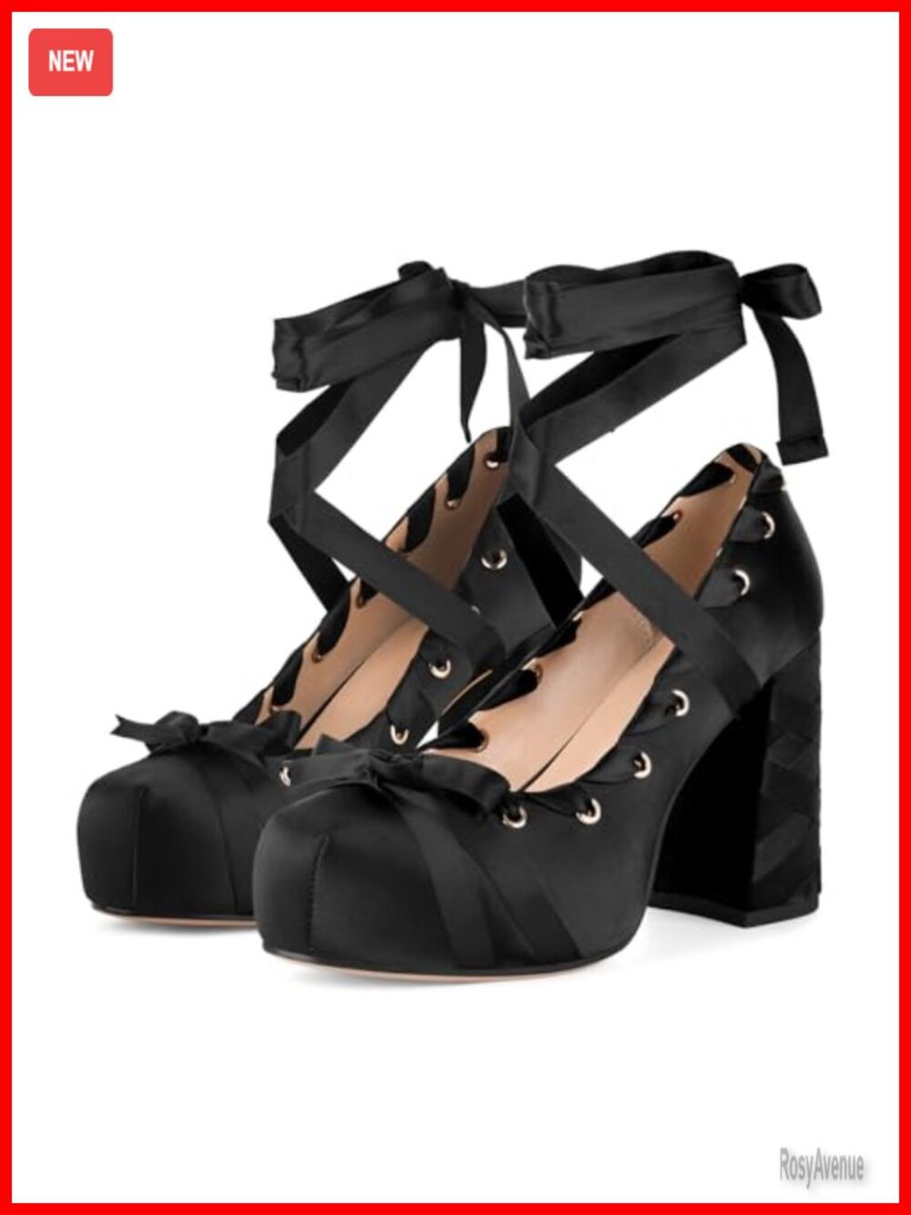 Platform Chunky Bow Ribbon Lace Up High Heels Pumps